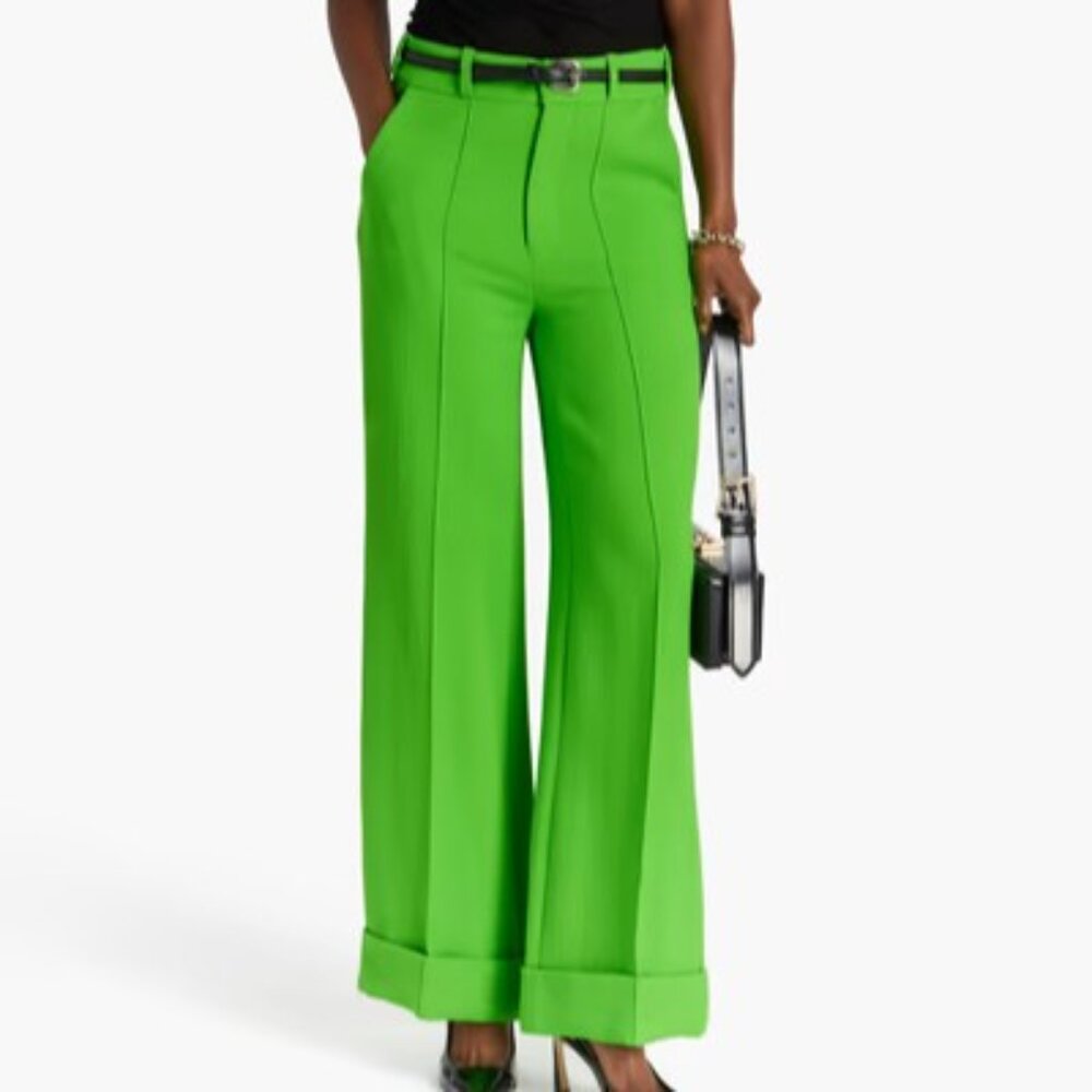 NWT Christopher Kane Wool Crepe Wide Leg Cuffed Pants Size IT46/US10